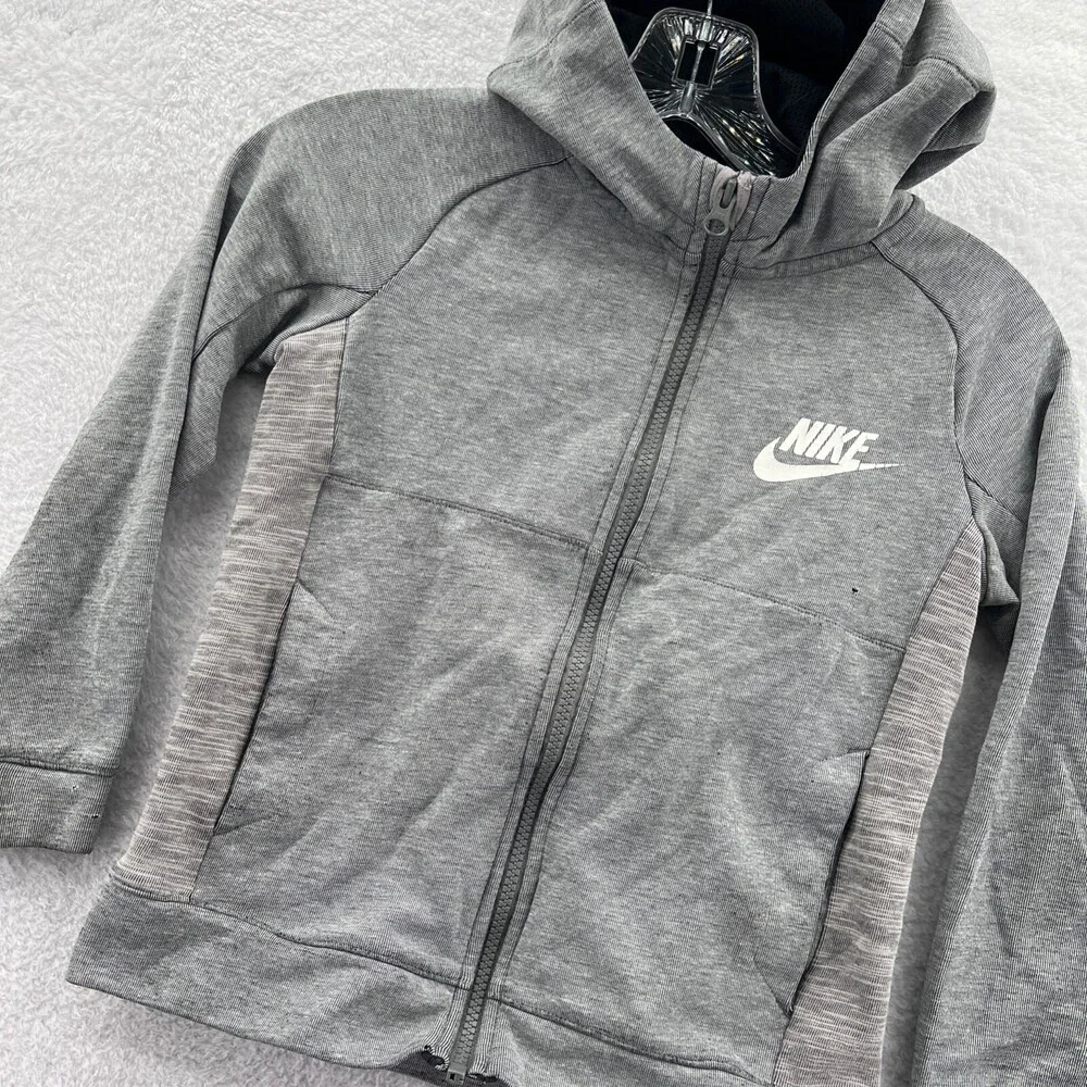 Nike Hoodie Boys XS Gray Full Zip Zip Long Sleeve‎ Jacket Logo Youth Extra Small